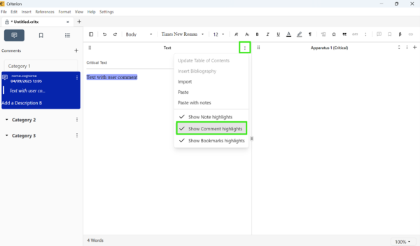 Show Comment highlights