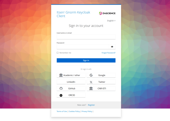 D4Science Keycloak authentication page